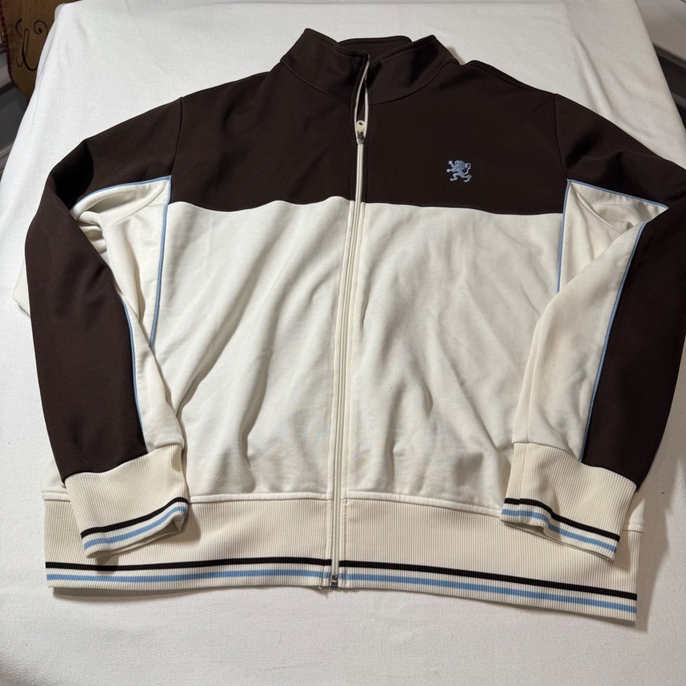 Y2k Mossimo Mens Track Jacket Full Zip‎ Brown Cream Lion Logo Athletic XL